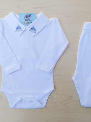 Kit body e calça algodão egípcio - tubarãozinho