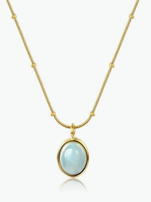 Colar aço inox dourado - pingente aquamarine