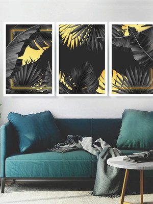 Quadros decorativo folhagem dourada e preta