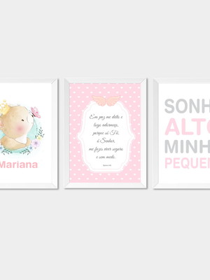 Quadro infantil nome personalizado com ursinho e frases