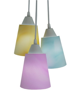 Lustre pendente aquaarela azul, amarelo e rosa