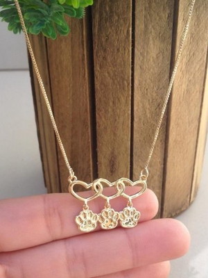 Colar pingente de patinha de cachorro banhado a ouro 18k