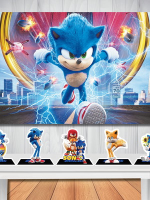 Kit cenário sonic filme painel de aniversário e display
