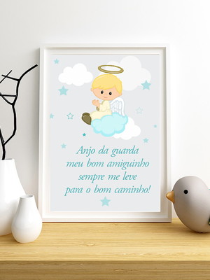 Quadro oração anjo da guarda infantil menino