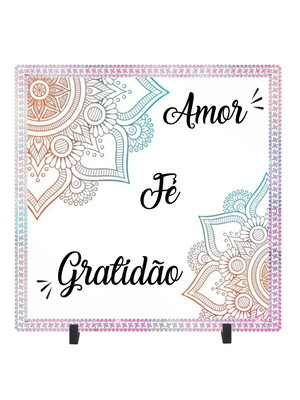 Quadro decorativo em azulejo amor, fé e gratidão