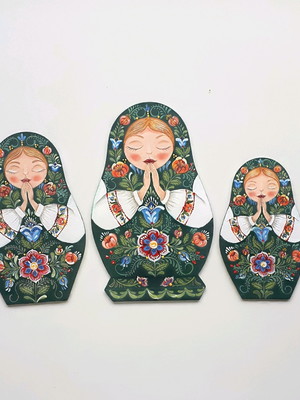Kit matrioskas de parede em mdf pintada a mão
