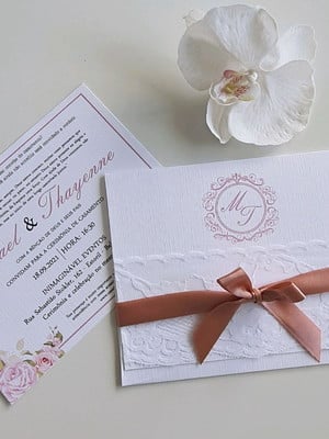 Convite de casamento envelope com renda