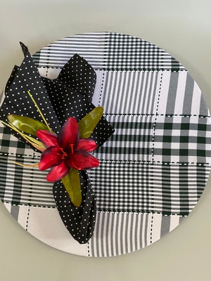 Kit com 6: capa de sousplat xadrez verde escuro e branco