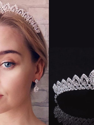 Coroa tiara cabelo noiva strass prata luxo debutante 037