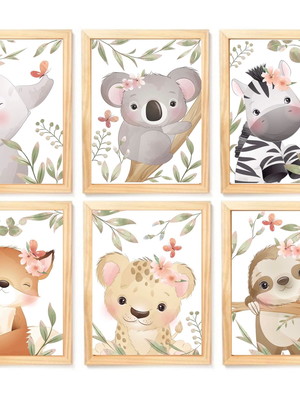 Kit quadro safari decorativo infantil menina enxoval bebê