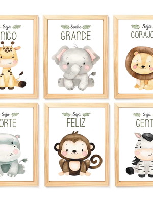 Kit 6 quadros safari quarto bebe menina e menino