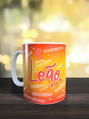 Caneca signo leão personalizada porcelana 325ml leo03