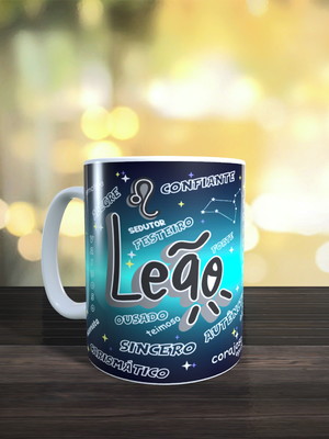 Caneca signo leão personalizada porcelana 325ml leo05