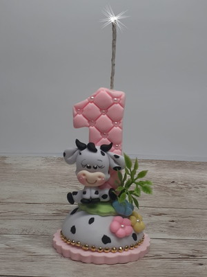 Vela fazendinha rosa em biscuit - a pronta entrega