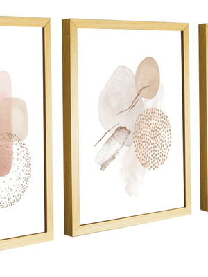 Kit 3 quadros decorativos para salas abstratos nude molduras