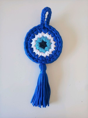 Mandala de olho grego em crochê com fio de malha