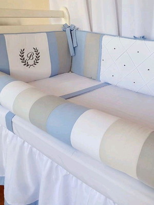 Kit berço enxoval bebê cinza azul 10 peças promoção