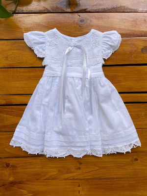 Vestido para batizado cambraia de algodão e renda renascença