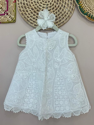 Vestido infantil renda renascença -flor de liz