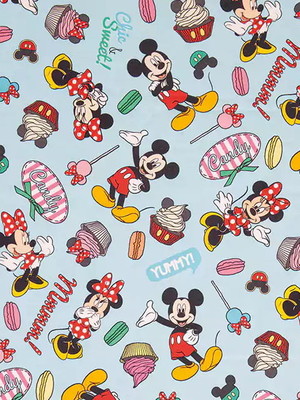 ½ metro tecido tricoline mickey e minnie candy azul claro