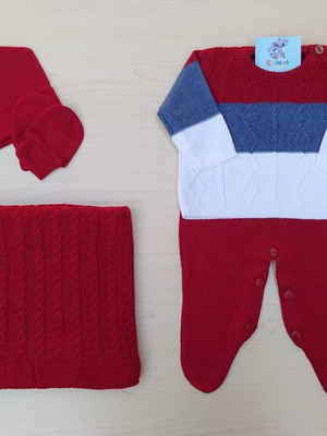 Saída de maternidade menino luxo vermelho degradê (3 peças)