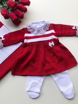 Saida maternidade menina vermelha tricot 4 peças roupinha