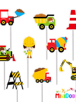 Tag no palito para docinhos construção
