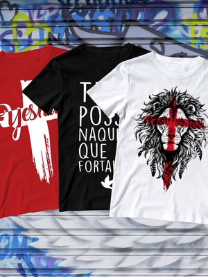 Kit 3 camisetas estampada moda evangélica leão judá yeshua
