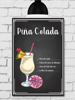 Placa decorativa mdf cozinha bebidas receita piña colada