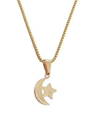 Colar cordão pingente lua estrela folheado ouro 18k. c3p774