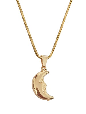 Colar cordão pingente lua folheado ouro 18k. c3p786