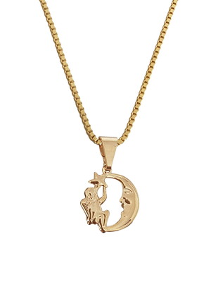 Colar pingente anjo estrela lua folheado ouro 18k. c3p800