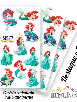 Cartela de adesivos ariel - pequena sereia