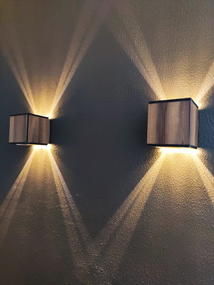 Kit 2 arandelas madeira rústica facho de luz parede s/led
