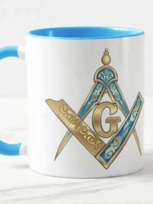 Caneca maçonaria compasso esquadro g azul claro