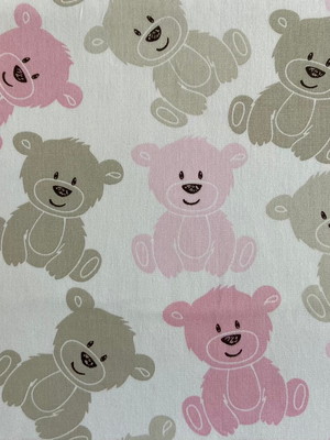 Tricoline urso bege e rosa fundo bege - 1 metro