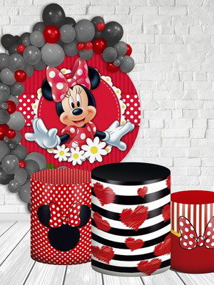 Kit festa master minnie vermelha painel e capas cilindro