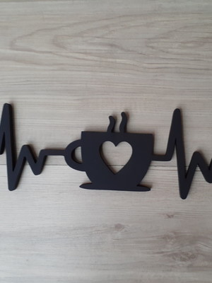 Letras em mdf para parede -batimento cardíaco xícara de café