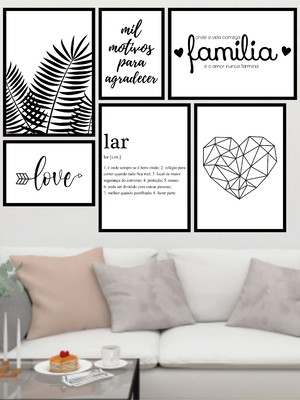 6 quadros digitais - love flecha folhas família lar coração