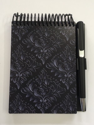 Bloquinho com caneta - mod: textura floral preta