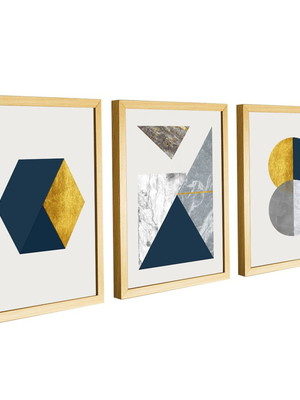 3 quadros decorativos abstratos geométricos com molduras