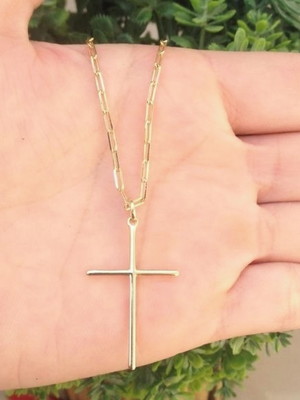 Corrente masculina banhado a ouro pingente crucifixo