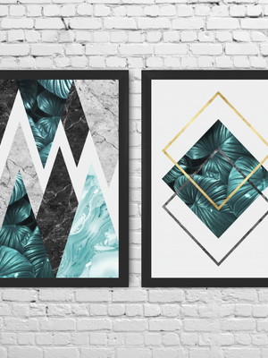 Conjunto 2 quadros geométricos com moldura
