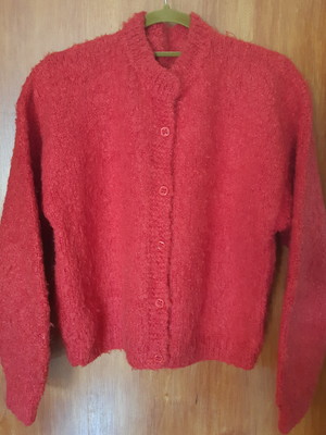 Casaco lã - tricot - vermelho - artesanal - feminino - m