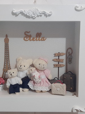 Quadro maternidade família urso com led