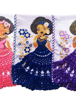 Kit 3 panos de prato de boneca com caseado e saia de crochê