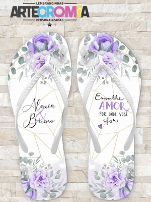 Chinelo para casamento com flores em roxas e lilás