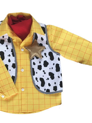 Conjunto sheriff woody toy story: camisa, lenço, colete e dt