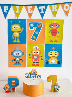 Kit festa robôs papelaria personalizada