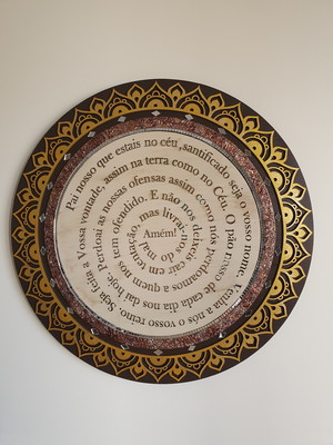 Quadro decorativo mandala oração pai nosso em mdf com 50 cm